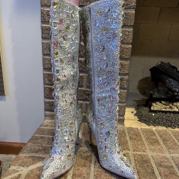 azalea wang Lamarca Pink Rhinestone Knee High Boots Size 10 Boots - Picture 2 of 16